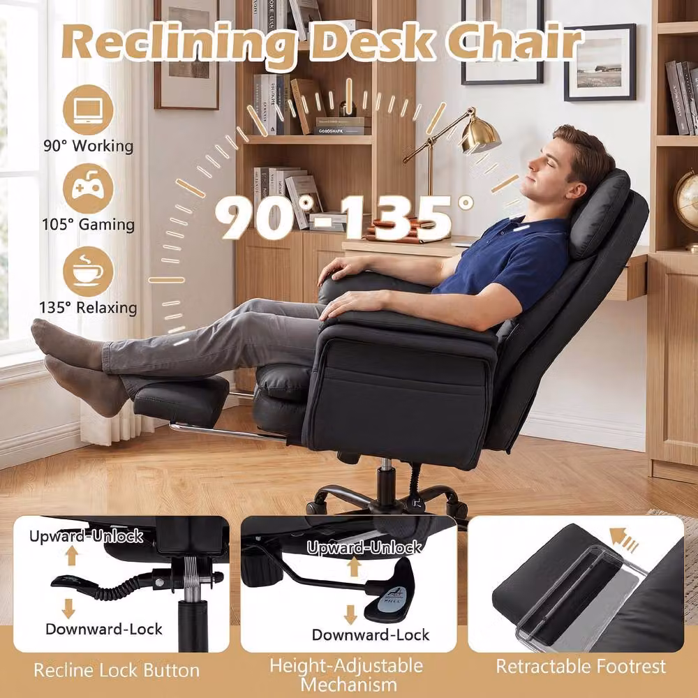 Gymax Big and Tall Black Leather Executive Office Chair with Headrest and Armrests – 10
