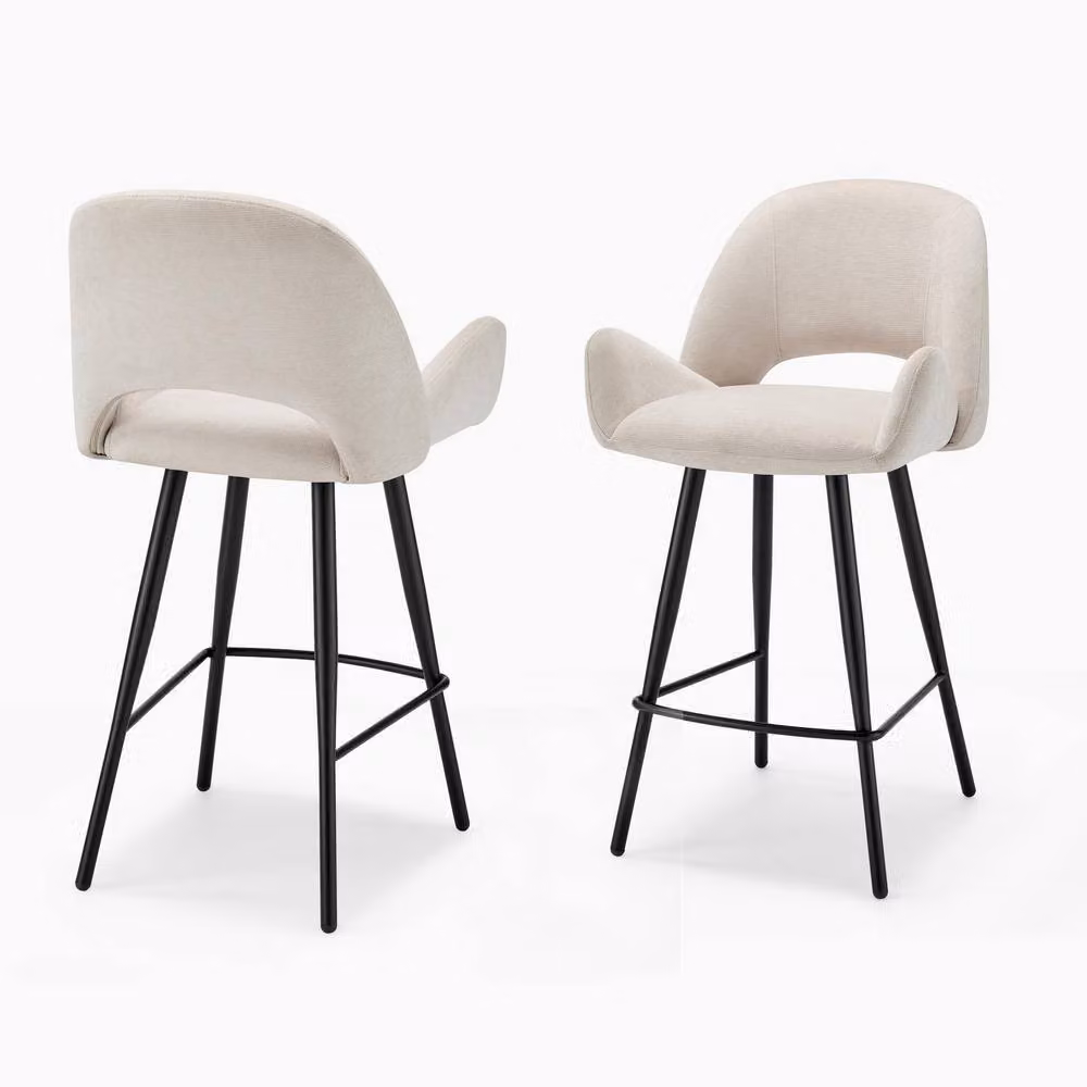 FurnitureboxUK Layla Mid-Century Fabric Bar Chairs in Cream, Set of 2 – 2