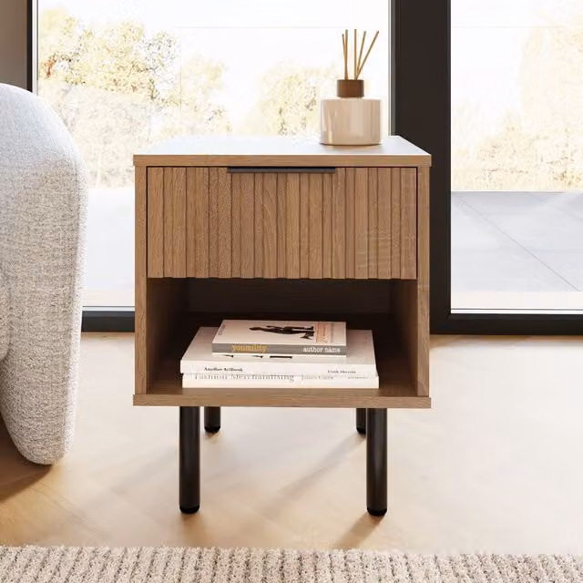 GFW Nervata Oak 1 Drawer Lamp Table – 2