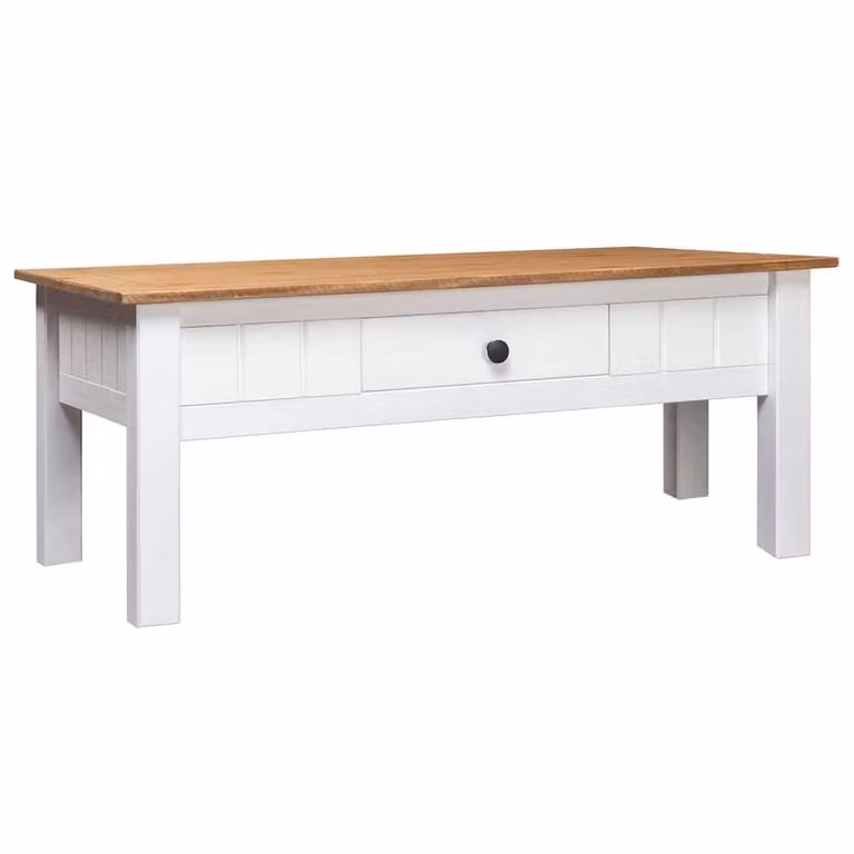 Berkfield Home Panama Classic Coffee Table in White Solid Pine Wood, W: 100 cm, D: 60 cm, H: 45 cm