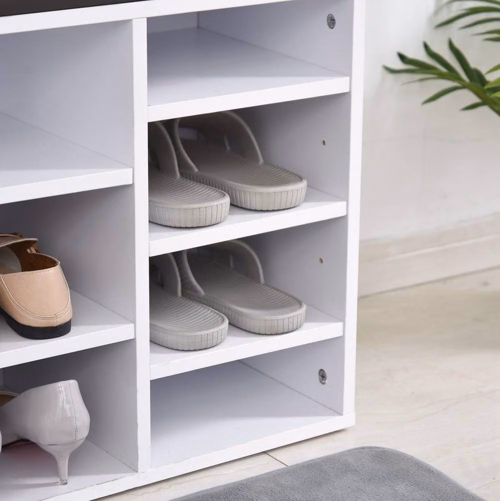 STILVORA White Shoe Rack with Synthetic Leather Cushion and 14 Compartments – 3