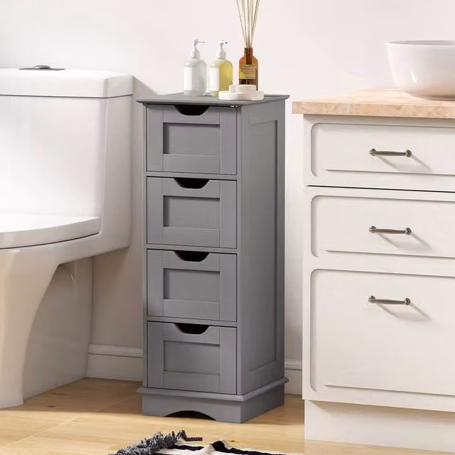 FORGEVIO Modern Grey Matt Bathroom Storage Cabinet with 4 Drawers – 1