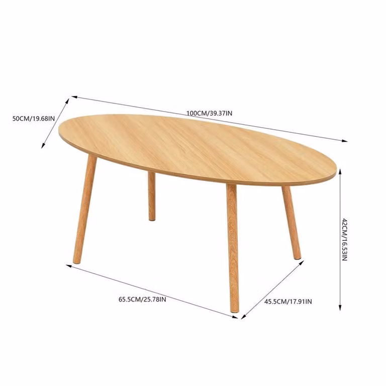 KORVIXA Oval Wooden Coffee Table in Natural Brown, W/D: 100 x 100 cm