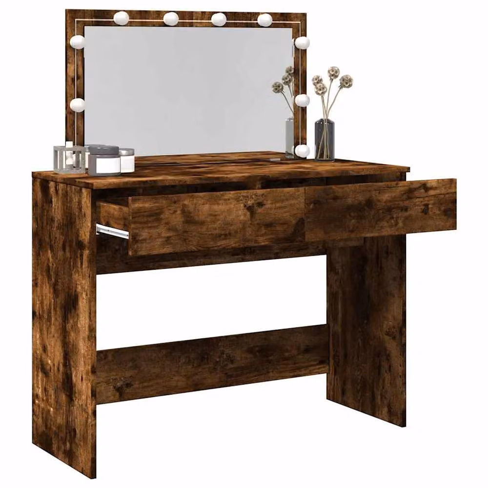 Berkfield Home Modern Dressing Table with LED in Smoked Oak Brown, W: 100 cm, D: 40 cm, H: 120 cm – 4