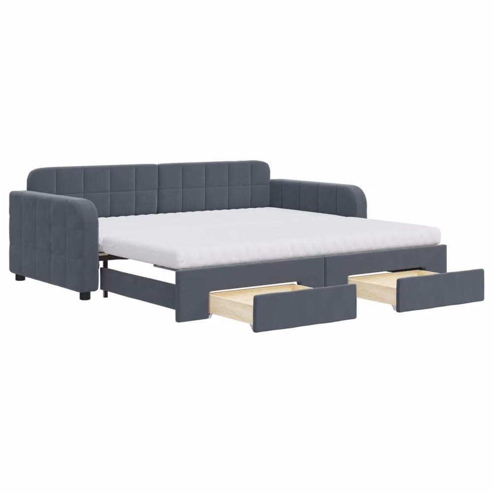 Berkfield Home Velvet Daybed with Trundle and Drawers in Dark Grey, W/D/H: 90 x 190 cm – 2