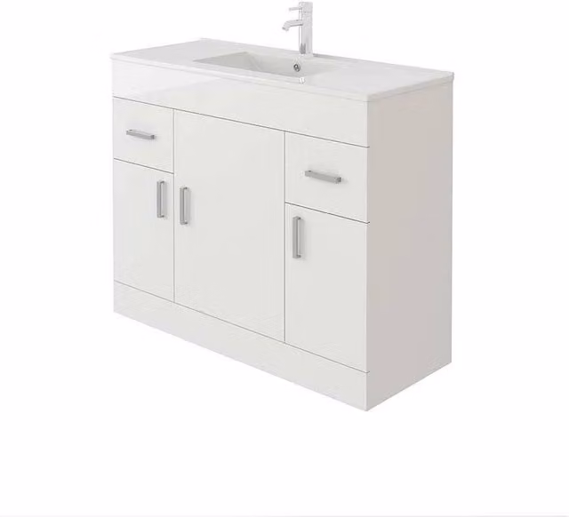 FORGEVIO Modern Freestanding White Bathroom Vanity Unit with Sink Basin and Storage Doors and Drawers