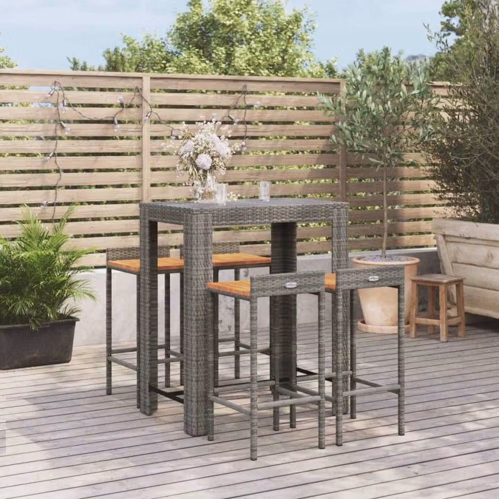 Berkfield Home 5 Piece Grey Poly Rattan and Solid Acacia Wood Garden Bar Set – 2