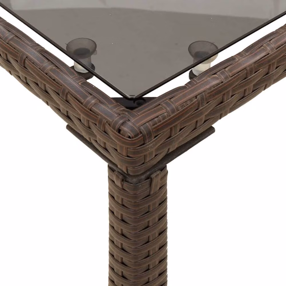 Berkfield Home Brown Poly Rattan Garden Table with Glass Top, W/D/H: 115 x 54 x 74 cm – 5