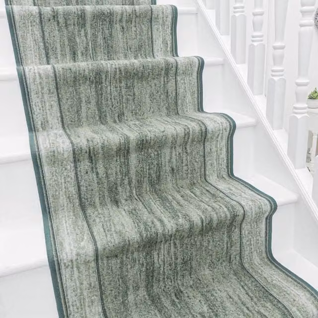 runrug Rama Stair Runner Carpet, Green, W: 66 cm, L: 540 cm