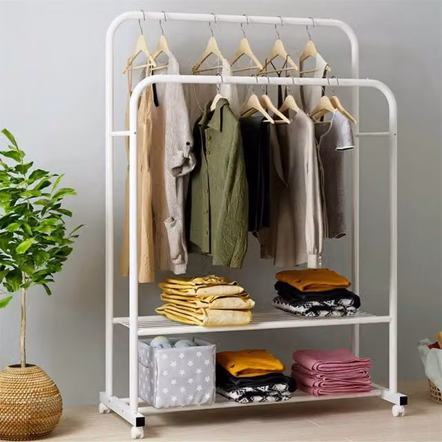 Havendro 2-Tier 2-in-1 Clothes Rack with Shoe Storage in White, H 155.0 x W 80.5 x D 40.0 cm