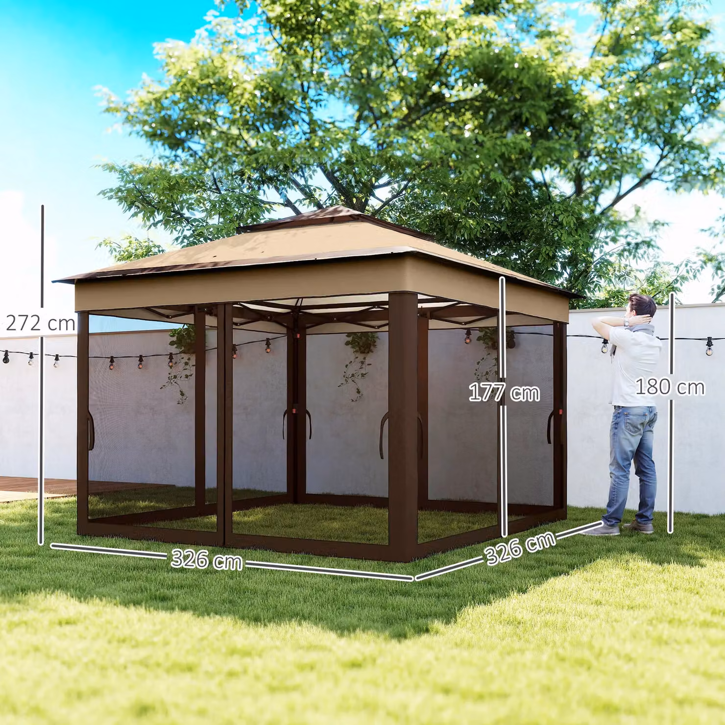 OUTSUNNY Multicolour Pop Up Gazebo Tent with Netting, W/D/H: 300 x 300 x 252 cm – 3