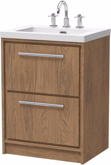 Balterley Longnor 2 Drawer Floor Standing Vanity Basin Unit in Antique Oak Brown, Width: 60 cm