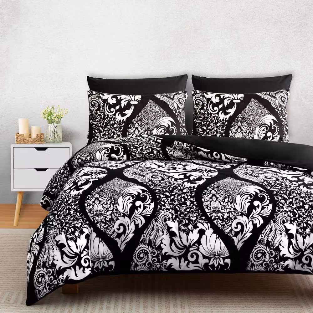Pamposh Reversible Microfibre Duvet Cover and Pillowcase Set in Black and White, Single Size – 2