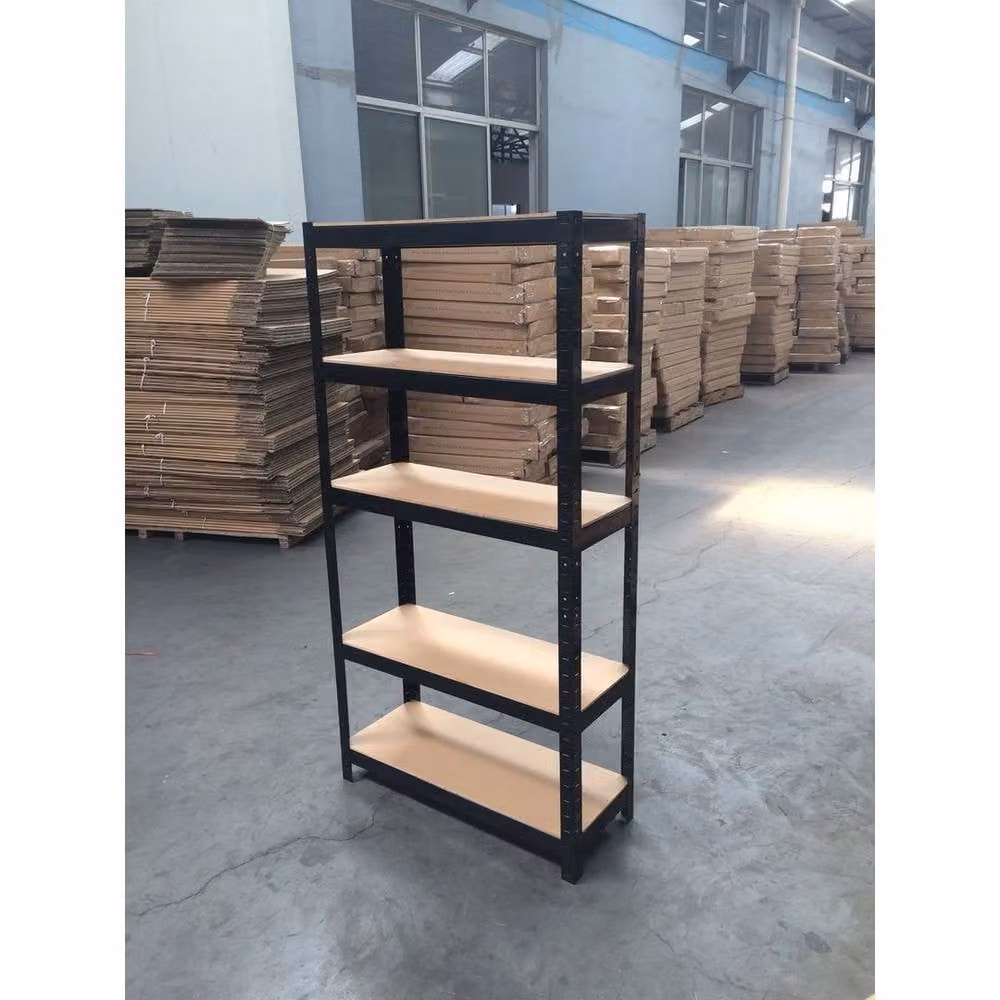 PAWNORA Black Metal and MDF Industrial Shelving Unit with Adjustable Shelves for Garage or Home Office – 3