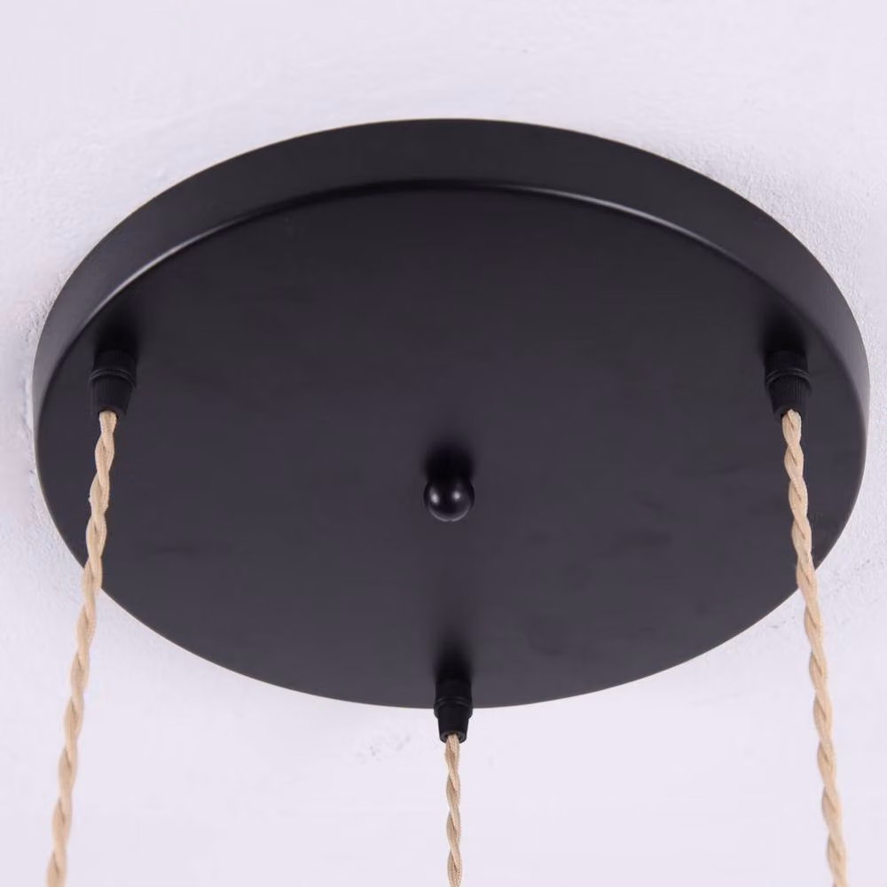 Garwarm Industrial 3-Light Rattan Farmhouse Cluster Pendant Light in Black – 5