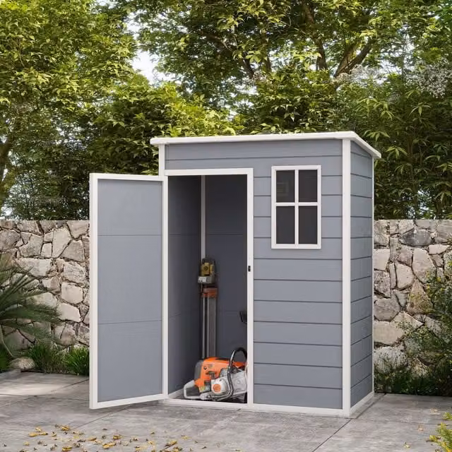 Outsunny Grey Plastic Garden Shed with Floor and Window
