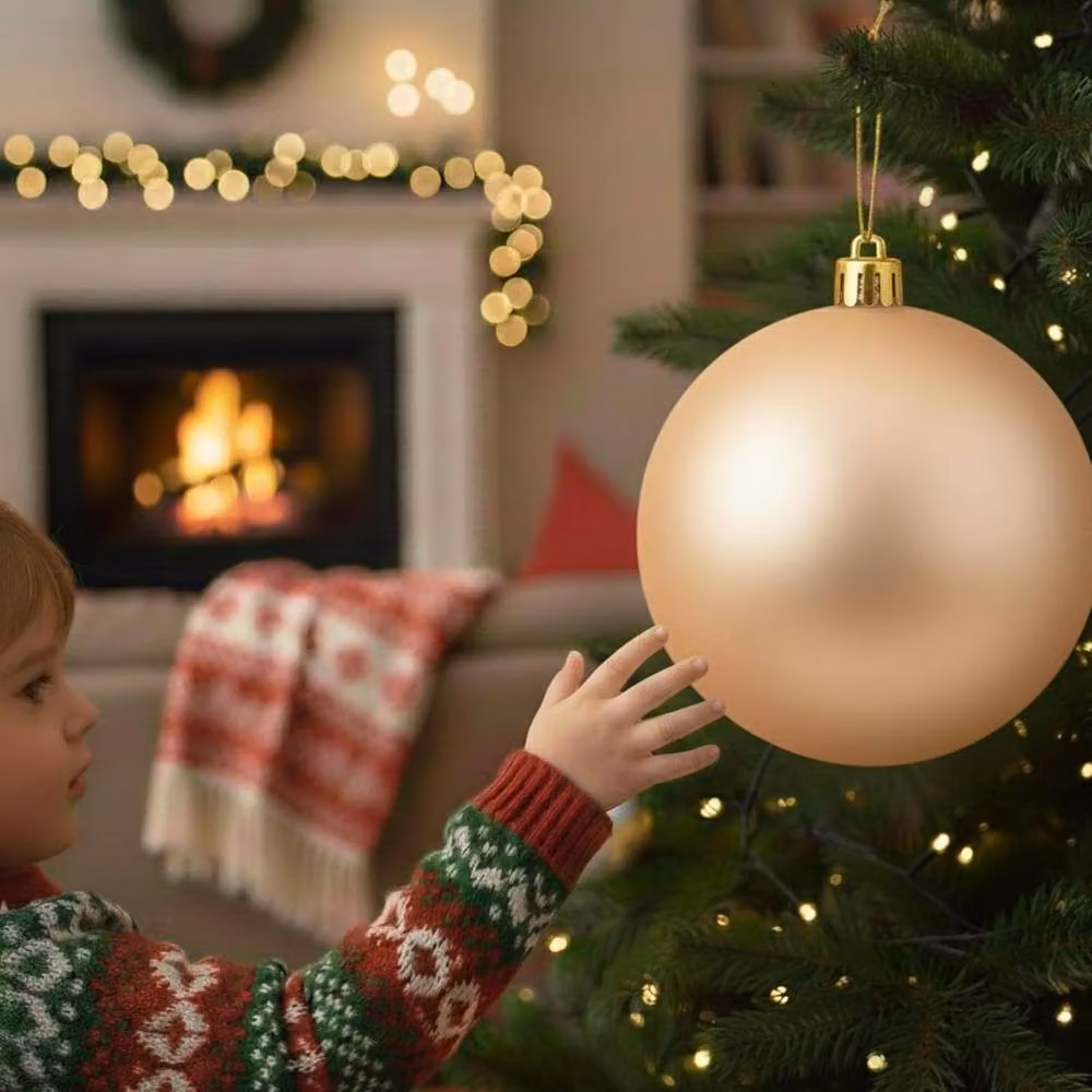 Shatchi Round Matt Christmas Bauble in Beige and Gold, Diameter: 20 cm – 6