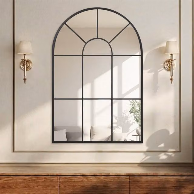HOMCOM Modern Arched Wall Mirror in Black, H 91 cm x W 60 cm