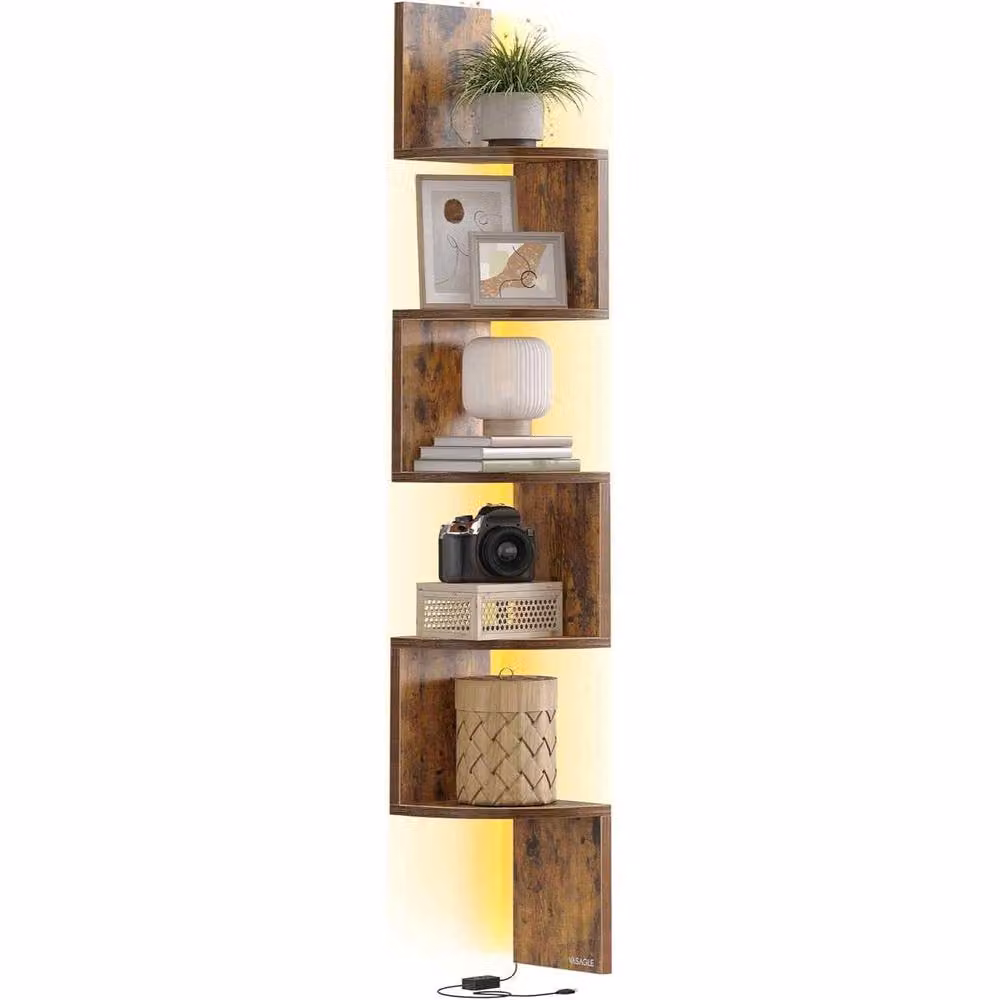 The Bazaarist 5 Tier Corner Shelf with Integrated RGB LED Lights, Brown – 2