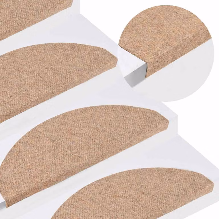Berkfield Home Self-adhesive Non-slip Stair Mats, 15 Pieces, Beige, W: 65 cm, D: 22.5 cm, H: 3.5 cm