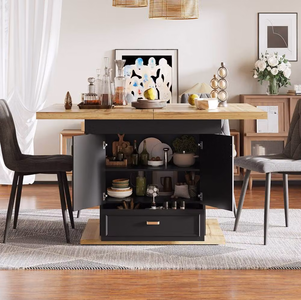 STILVORA Extendable Rectangular Dining Table in Black with Storage and Metal Mechanism, W/D/H: 110 x 80 x 75 cm – 2