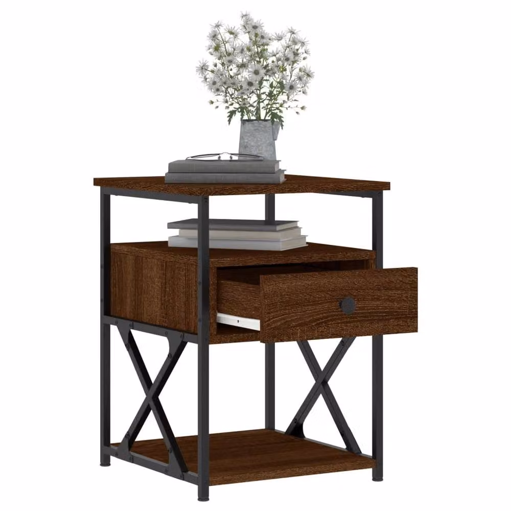 Berkfield Home Set of 2 Durable Bedside Cabinets in Brown Oak, W/D/H: 40 x 42 x 55 cm – 4