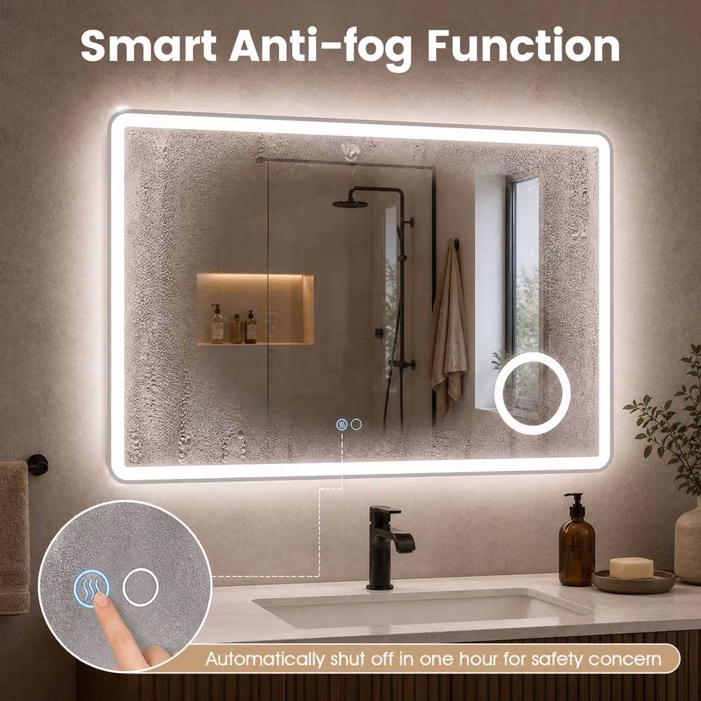 Costway Silver Rectangular Wall Mounted Bathroom Mirror with 3X Magnification and Dimmable LED Light – 4