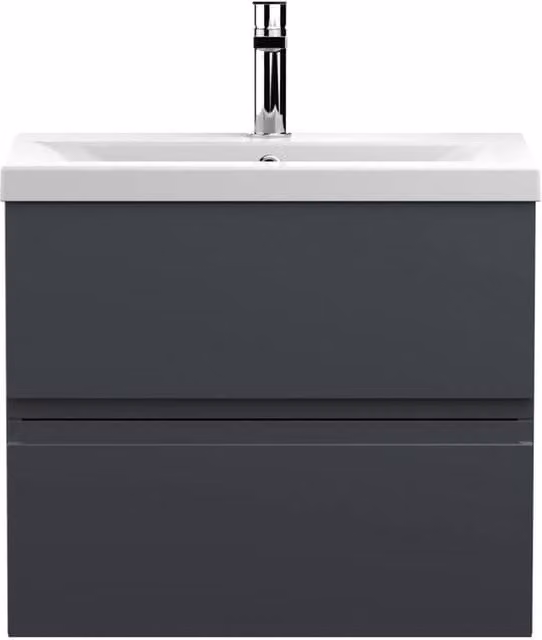 Balterley Mavesyn 2 Drawer Wall Hung Vanity Basin Unit, Grey, Width: 60 cm