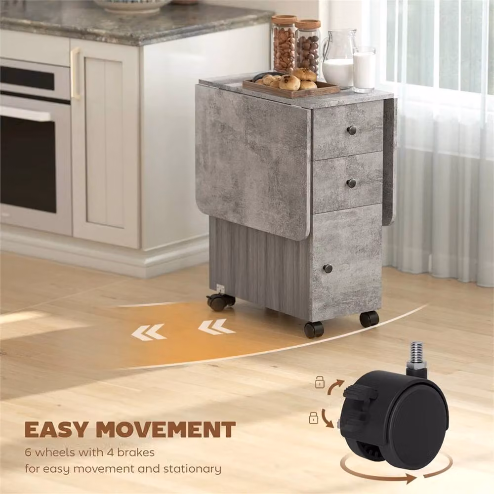 Nordara Grey Marble Folding Dining Table with Butterfly Drop Leaf and Castors, W/D/H: 120 x 78 x 76.5 cm – 3