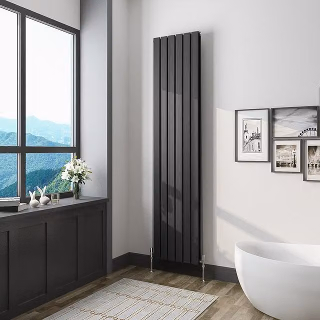 AicaBathroom Vertical Flat Panel Steel Radiator in Black, H 180 cm x W 40.8 cm x D 40.8 cm