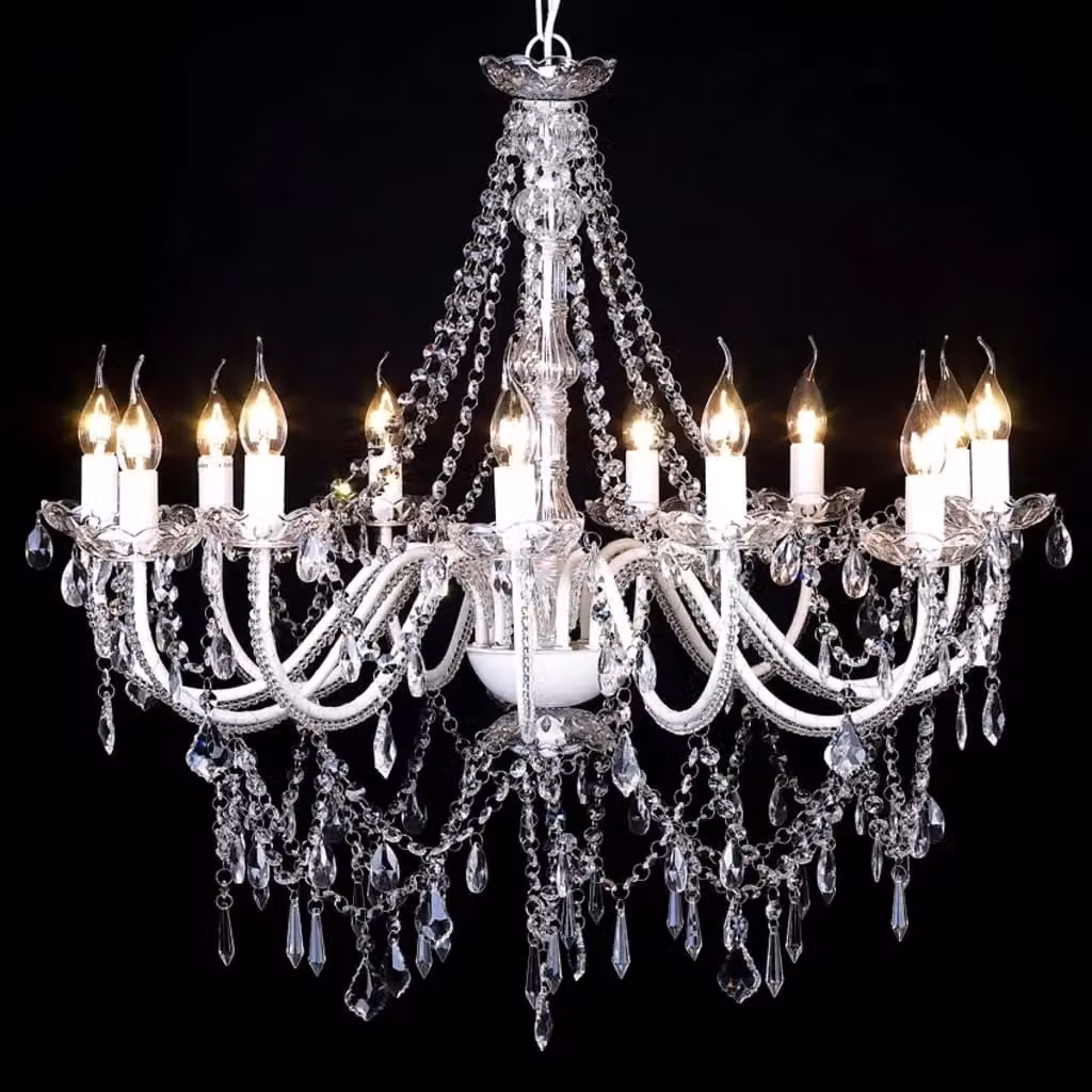 Berkfield Home White Crystal Chandelier with Glass and Metal Details – 3