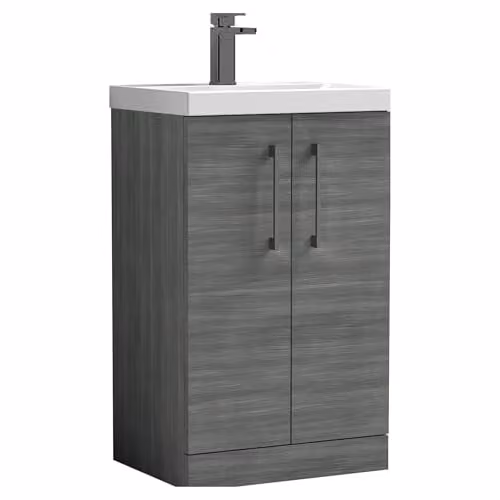Balterley Floor Standing Bathroom Vanity Unit with Basin, Anthracite Woodgrain, W: 51.0 cm, D: 39.0 cm, H: 84.0 cm