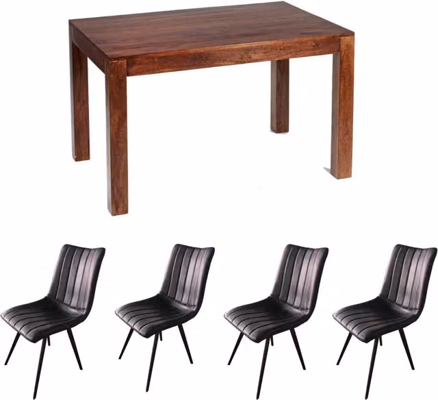 IH Design Modern Rectangular Mango Wood Dining Table Set with 4 Chairs in Brown