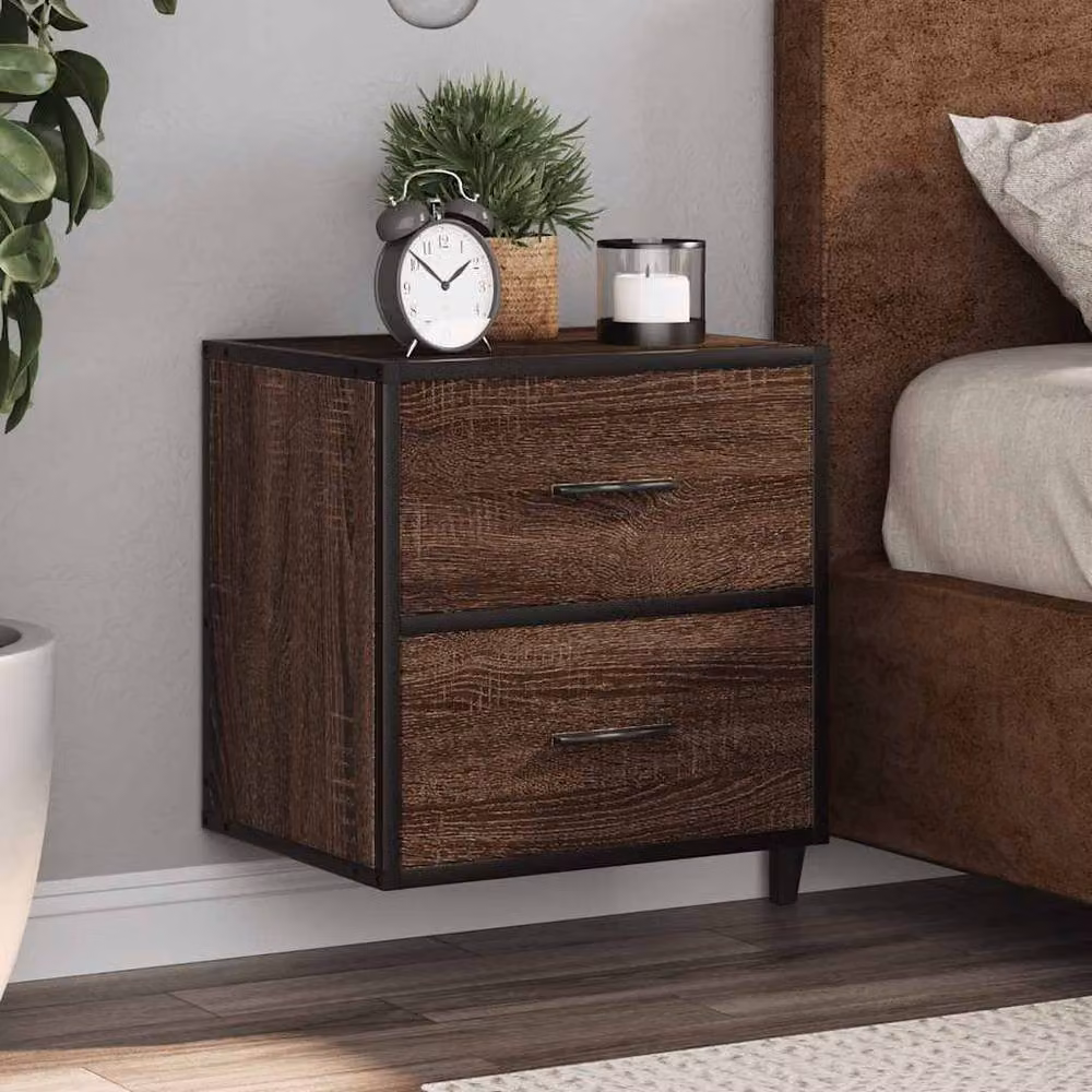 Berkfield Home Set of 2 Durable Wall-mounted Bedside Cabinets in Brown Oak, W: 40 cm, D: 31 cm, H: 39.5 cm – 2