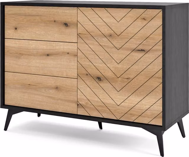 Abakus Direct Medium Diamond Wood Sideboard in Brown and Yellow with Geometric Scandinavian Design