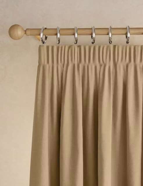 M&S Brushed Pencil Pleat Blackout Thermal Curtains in Bronze and Black, Width: 137.0 cm, Height: 117.0 cm