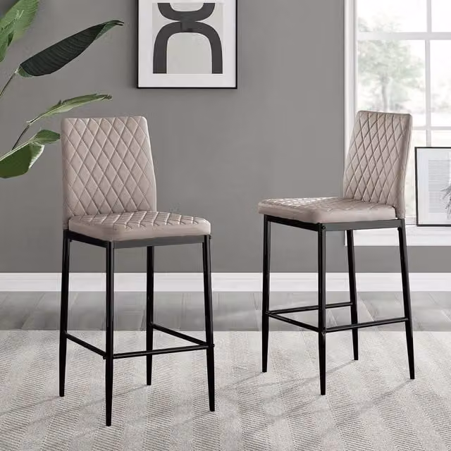 FurnitureboxUK Milan Faux Leather Bar Stools with Black Metal Legs, Pack of 2, Cappuccino Brown