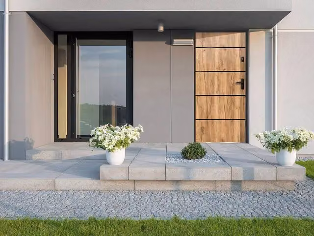 Vente-unique Steel and Stainless Steel Front Door in Light Oak Effect, H: 207 cm, W: 100 cm