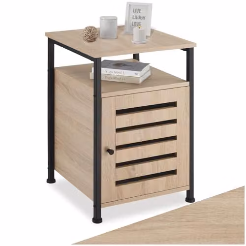 tectake Modern Bedside Table with Cupboard and Open Compartment in Oak and Brown, W/D/H: 40.5 x 40.5 x 60.5 cm