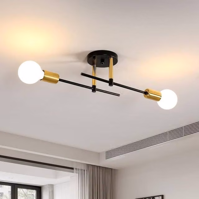COMELY Sputnik Industrial Ceiling Light, 2-Light E27 Chandelier in Black and Gold/Brass