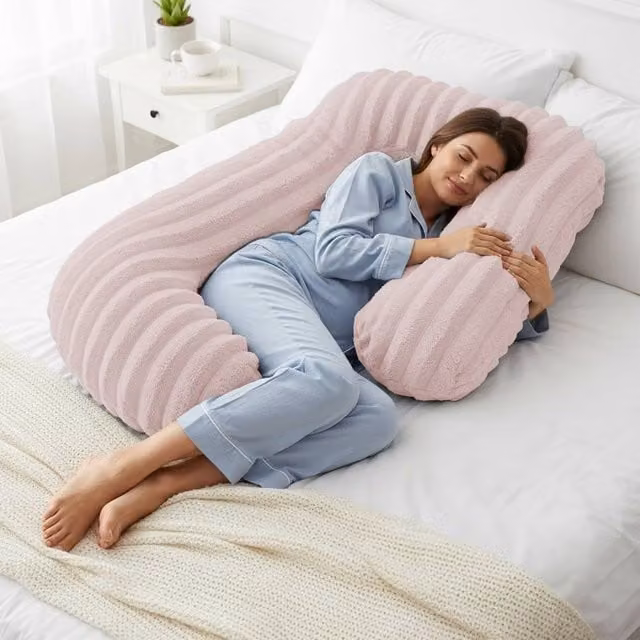 Velosso Jumbo Cord Faux Fur Body Pillow and Lumbar Bolster in Pink