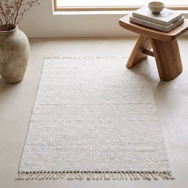 Garden Greatness Beige and White Hand Woven Cotton Rectangular Project Rug