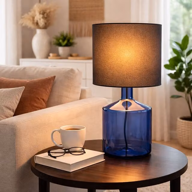 Lighting Collection Blue Glass Table Lamp – 1