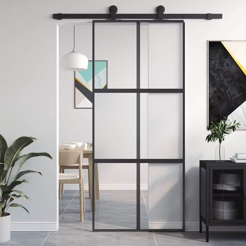 Berkfield Home Industrial Sliding Door in Black with Transparent Tempered Glass and Aluminium, W: 90 cm, H: 205 cm – 2
