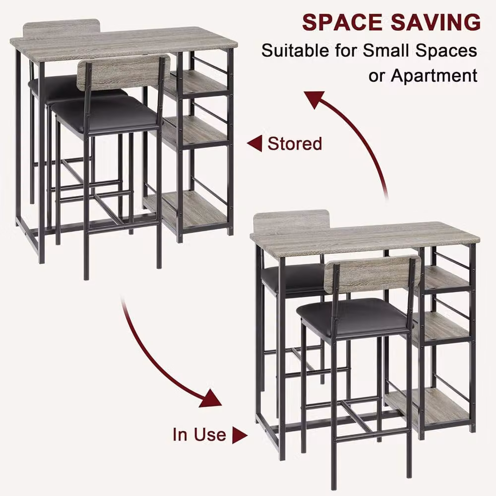 London Boutique 3-Piece Bar Height Dining Set with Table and 2 Chairs in Grey – 4