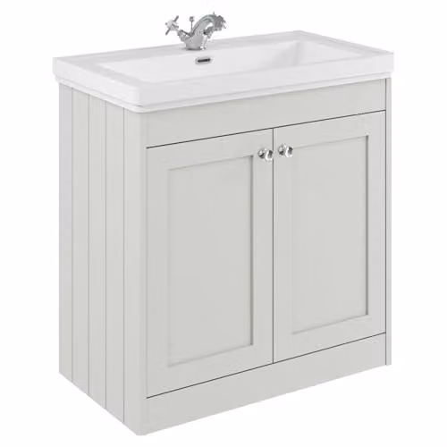 Balterley Floor Standing 2 Door Bathroom Vanity Unit with Rectangular Basin and Soft Close Doors, White, W: 80 cm, D: 45.3 cm, H: 80 cm