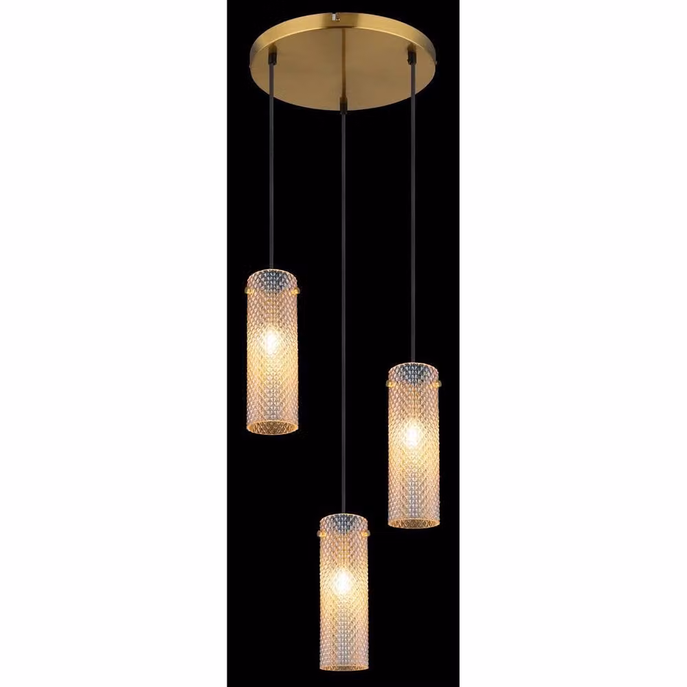 Netlighting Karolo Cluster Pendant Ceiling Light with Gold and Amber Glass Shades, 3x E14, Height Adjustable – 3