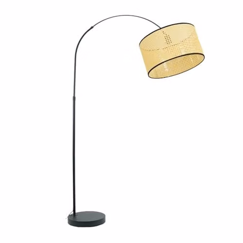 ValueLights Louis Black Metal Arched Floor Lamp with Rattan Shade