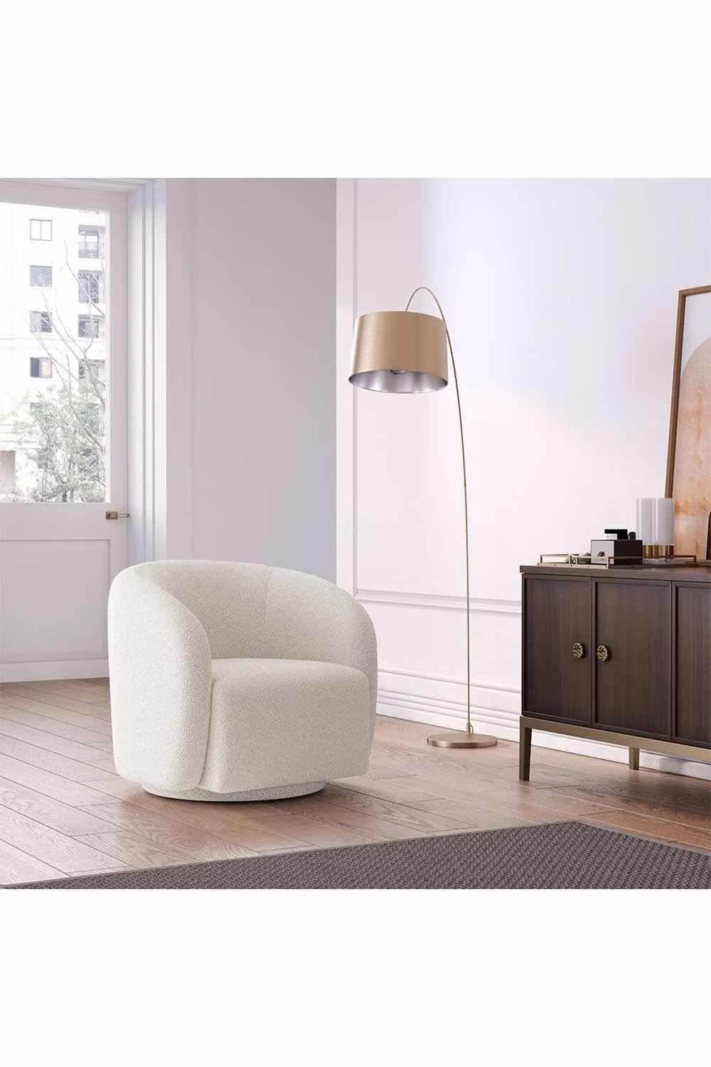 Living and Home White Bouclé Teddy Fleece Upholstered Swivel Accent Chair – 2