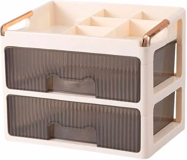 FORGEVIO Makeup Organiser Holder Case with 2 Large Drawers, Beige, W: 50.0 cm – 1